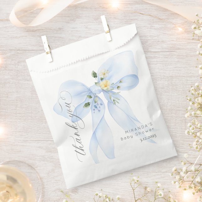 Blue Bow Baby in Bloom floral thank you Favor Bag (Clipped)
