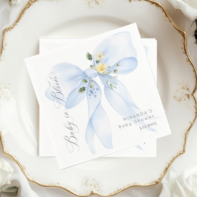 Blue Bow Baby in Bloom floral thank you Napkins (Creator Uploaded)