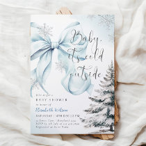 Blue Bow Baby It's Cold Outside Baby Shower Invitation