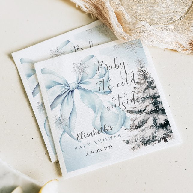 Blue Bow Baby It's Cold Outside Baby Shower  Napkins (Creator Uploaded)