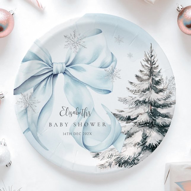 Blue Bow Baby It's Cold Outside Baby Shower  Paper Plates (Creator Uploaded)