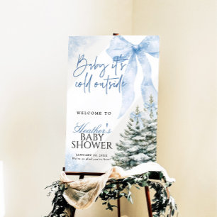 Blue Bow Baby Its Cold Outside Shower Welcome Sign