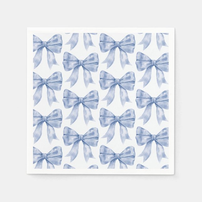 Blue Bow Baby or Bridal Shower, Birthday Party Napkins (Front)