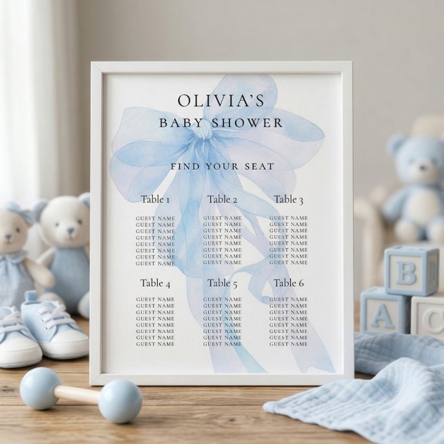 Blue Bow Baby Shower 6 Table Seating Chart (Creator Uploaded)