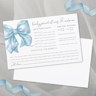 Blue Bow Baby Shower Advice Predictions Card