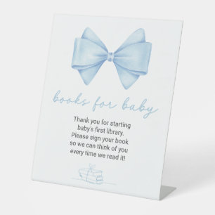 Blue Bow Baby Shower Books for Baby Pedestal Sign