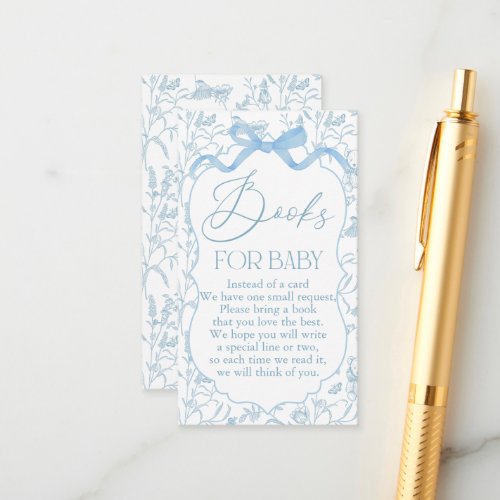 Blue Bow Baby Shower Boy Book  Enclosure Card