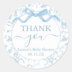 Blue Bow Baby Shower Boy Classic Round Sticker