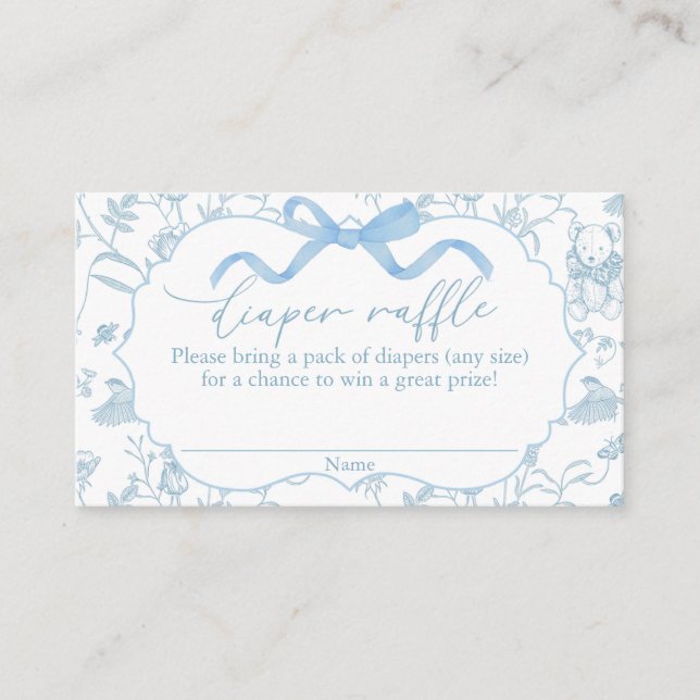Blue Bow Baby Shower Boy Diaper Raffle Enclosure Card (Front)
