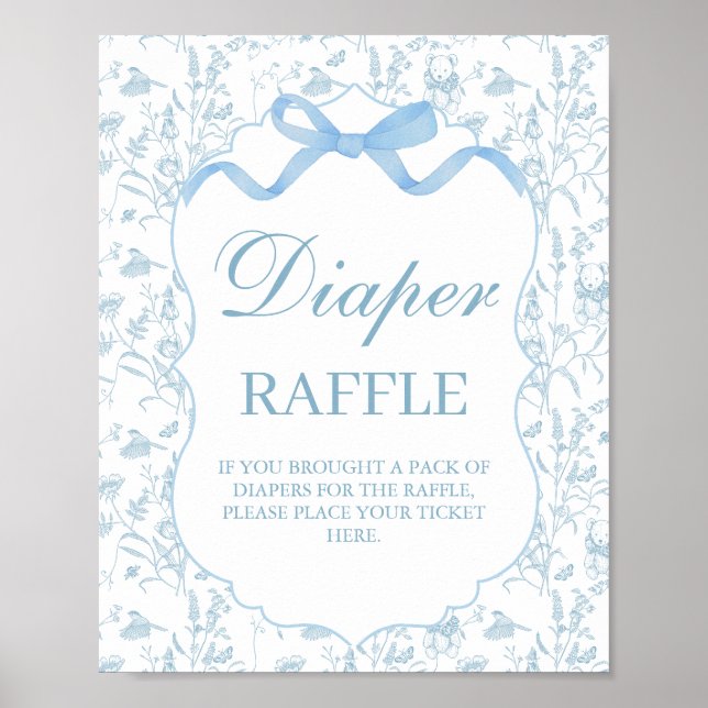 Blue Bow Baby Shower Boy Diaper sign (Front)