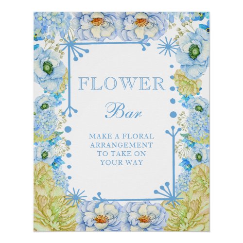 Blue Bow Baby Shower Boy Flower Bar  Poster