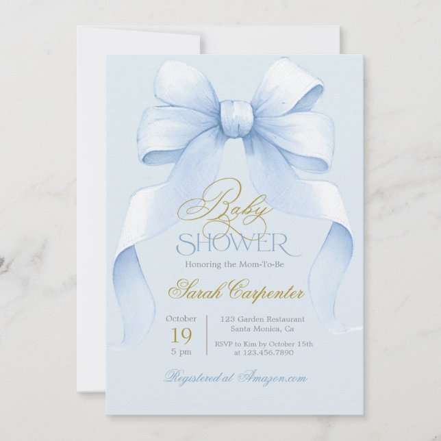 Blue Bow Baby Shower Boy invitation (Front)