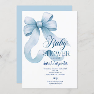 Blue Bow Baby Shower Boy Invitation
