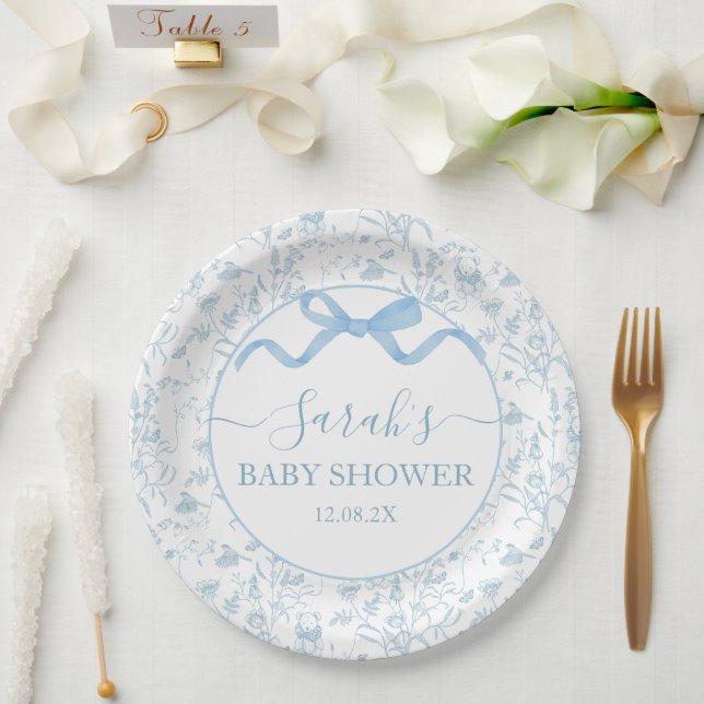 Blue Bow Baby Shower Boy Paper Plates (Wedding)