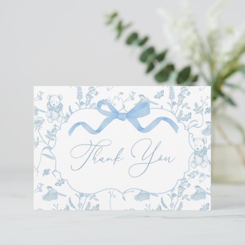Blue Bow Baby Shower Boy Thank You Card