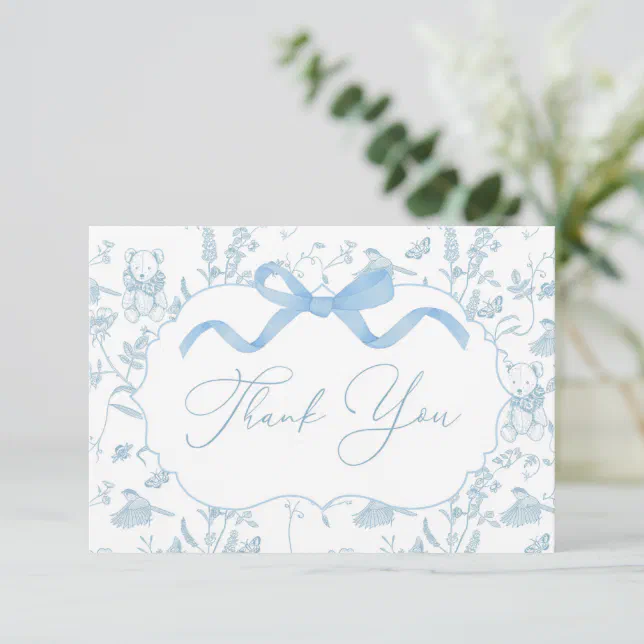 Blue Bow Baby Shower Boy Thank You Card | Zazzle