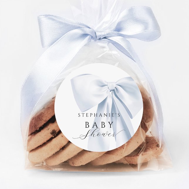 Blue Bow Baby Shower  Classic Round Sticker (Creator Uploaded)