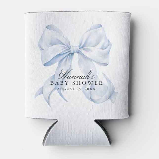 Blue Bow Baby Shower Coquette Bow Theme Can Cooler (Front)