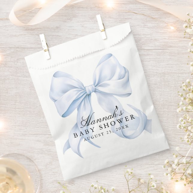 Blue Bow Baby Shower Coquette Bow Theme Favor Bag (Clipped)