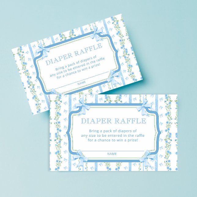 Blue Bow Baby Shower Diaper Raffle Tickets Enclosure Card (Creator Uploaded)