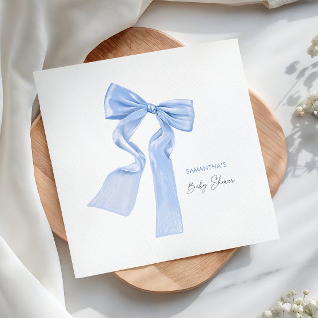 Blue Bow Baby Shower Elegant Paper Napkins (Creator Uploaded)
