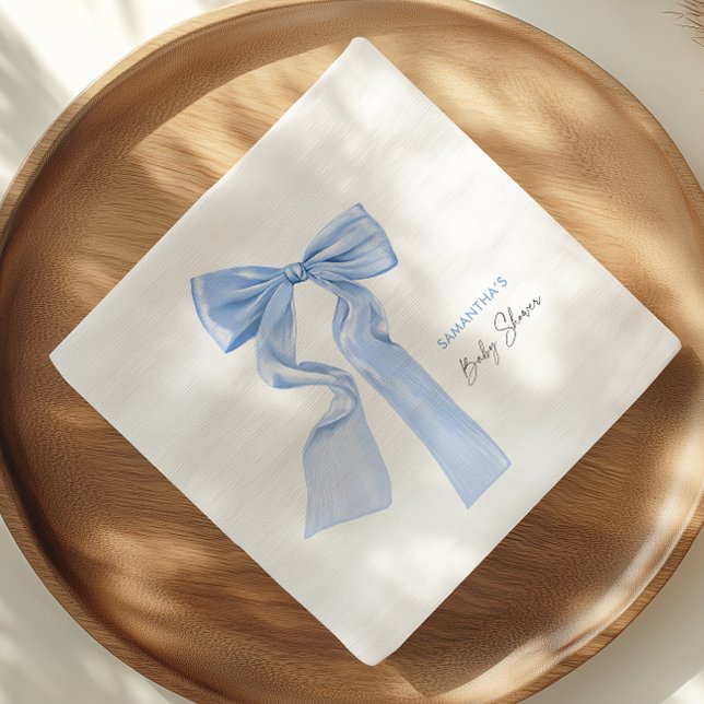 Blue Bow Baby Shower Elegant Paper Napkins (Creator Uploaded)