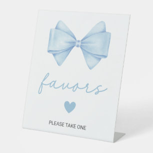 Blue Bow Baby Shower Favors Pedestal Sign