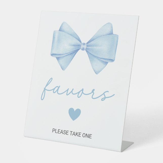 Blue Bow Baby Shower Favors Pedestal Sign (Front)