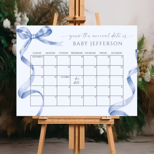Blue Bow Baby Shower Guess Due Date Calendar Poste Poster (Creator Uploaded)