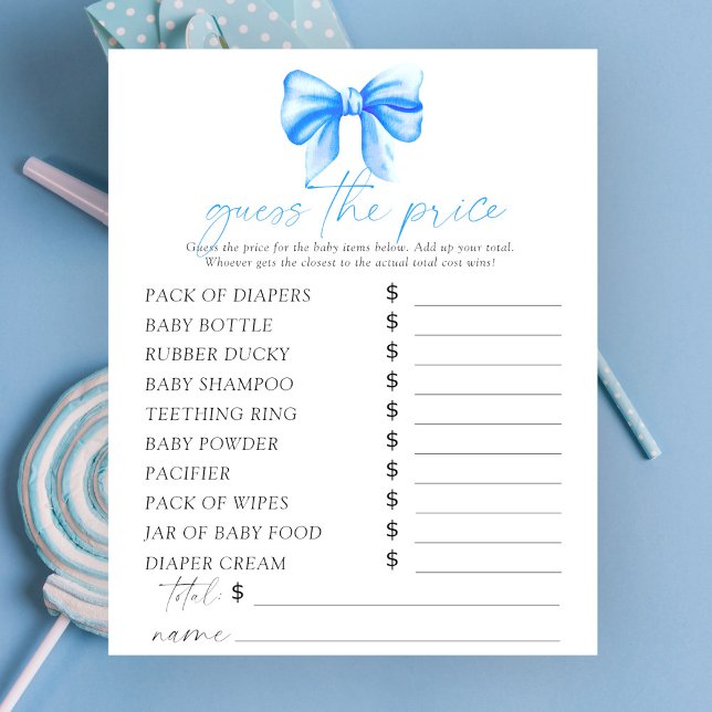 Blue bow baby shower - Guess the price Game (Creator Uploaded)