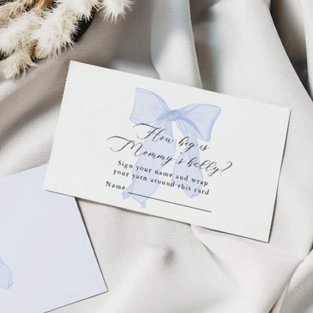 Blue Bow Baby Shower How big is Mommy’s belly Enclosure Card (Creator Uploaded)