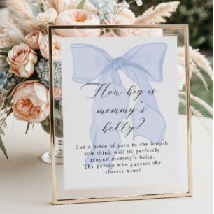 Blue Bow Baby Shower How big is mommy’s belly Poster