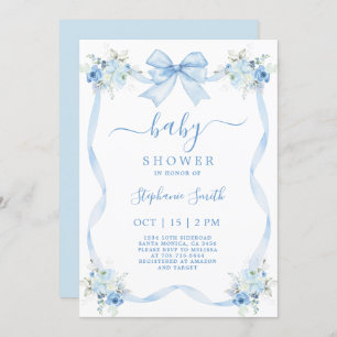 Blue Bow Baby Shower Invitation