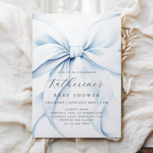 Blue Bow Baby Shower Invitation
