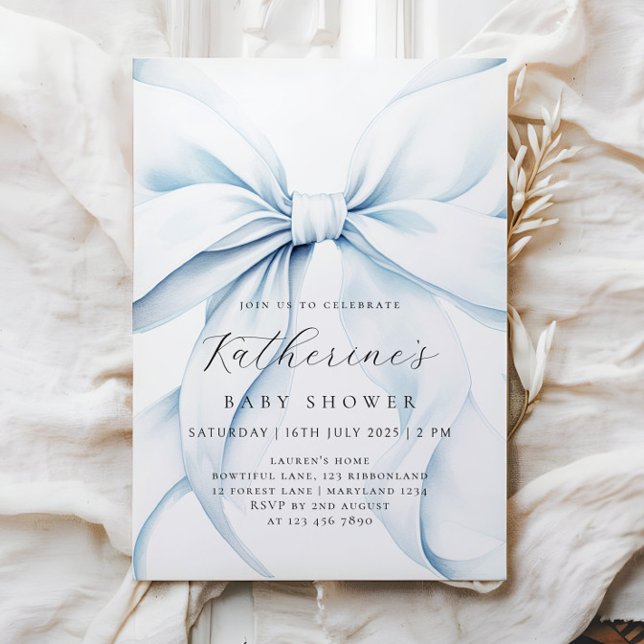 Blue Bow Baby Shower Invitation (Creator Uploaded)