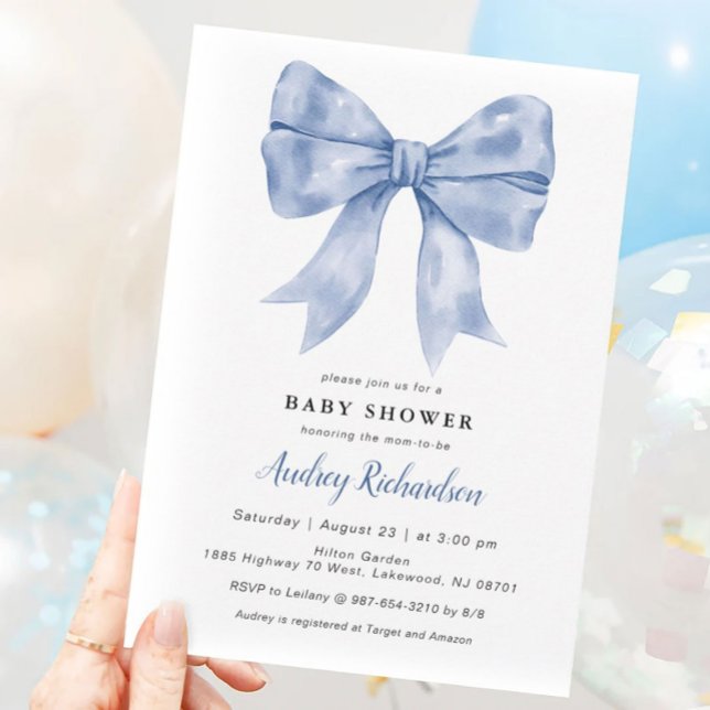 Blue Bow Baby Shower Invitation (Creator Uploaded)