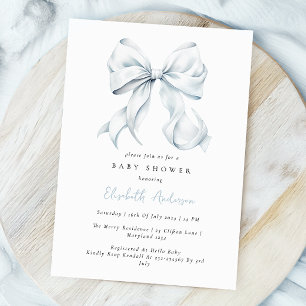 Blue Bow Baby Shower Invitation