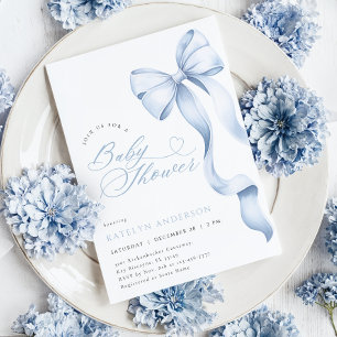 Blue Bow Baby Shower Invitation