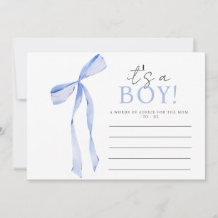 Blue Bow Baby Shower Invitation, Boy Baby Shower Advice Card