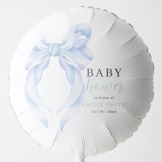 Blue Bow Baby Shower Invitation, Boy Baby Shower Balloon (Front)