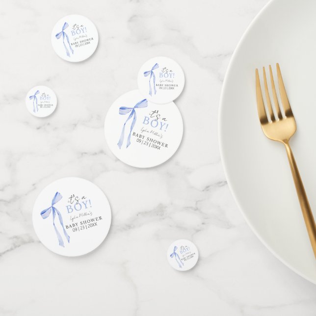 Blue Bow Baby Shower Invitation, Boy Baby Shower Confetti (Group)