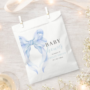 Blue Bow Baby Shower Invitation, Boy Baby Shower Favor Bag