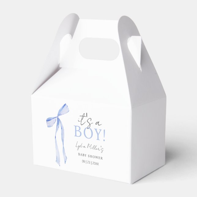 Blue Bow Baby Shower Invitation, Boy Baby Shower Favor Boxes (Front Side)