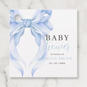 Blue Bow Baby Shower Invitation, Boy Baby Shower Favor Tags