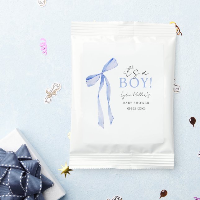 Blue Bow Baby Shower Invitation, Boy Baby Shower Hot Chocolate Drink Mix (Packets)