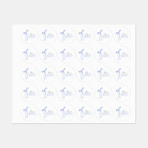 Blue Bow Baby Shower Invitation, Boy Baby Shower Labels