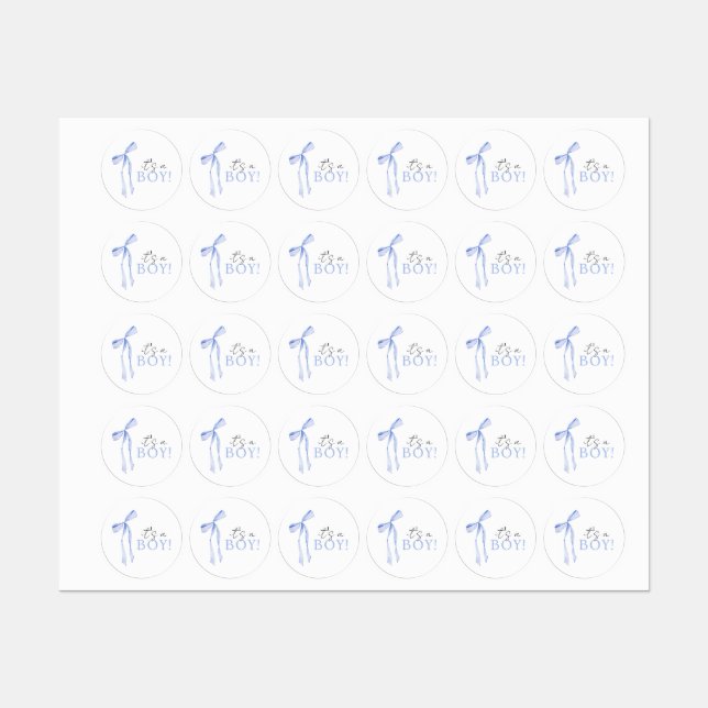 Blue Bow Baby Shower Invitation, Boy Baby Shower Labels (Sheet)