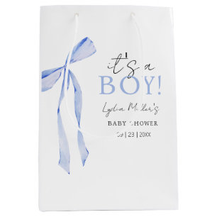 Blue Bow Baby Shower Invitation, Boy Baby Shower Medium Gift Bag