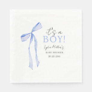 Blue Bow Baby Shower Invitation, Boy Baby Shower Napkins
