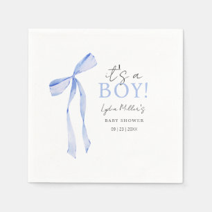 Blue Bow Baby Shower Invitation, Boy Baby Shower Napkins